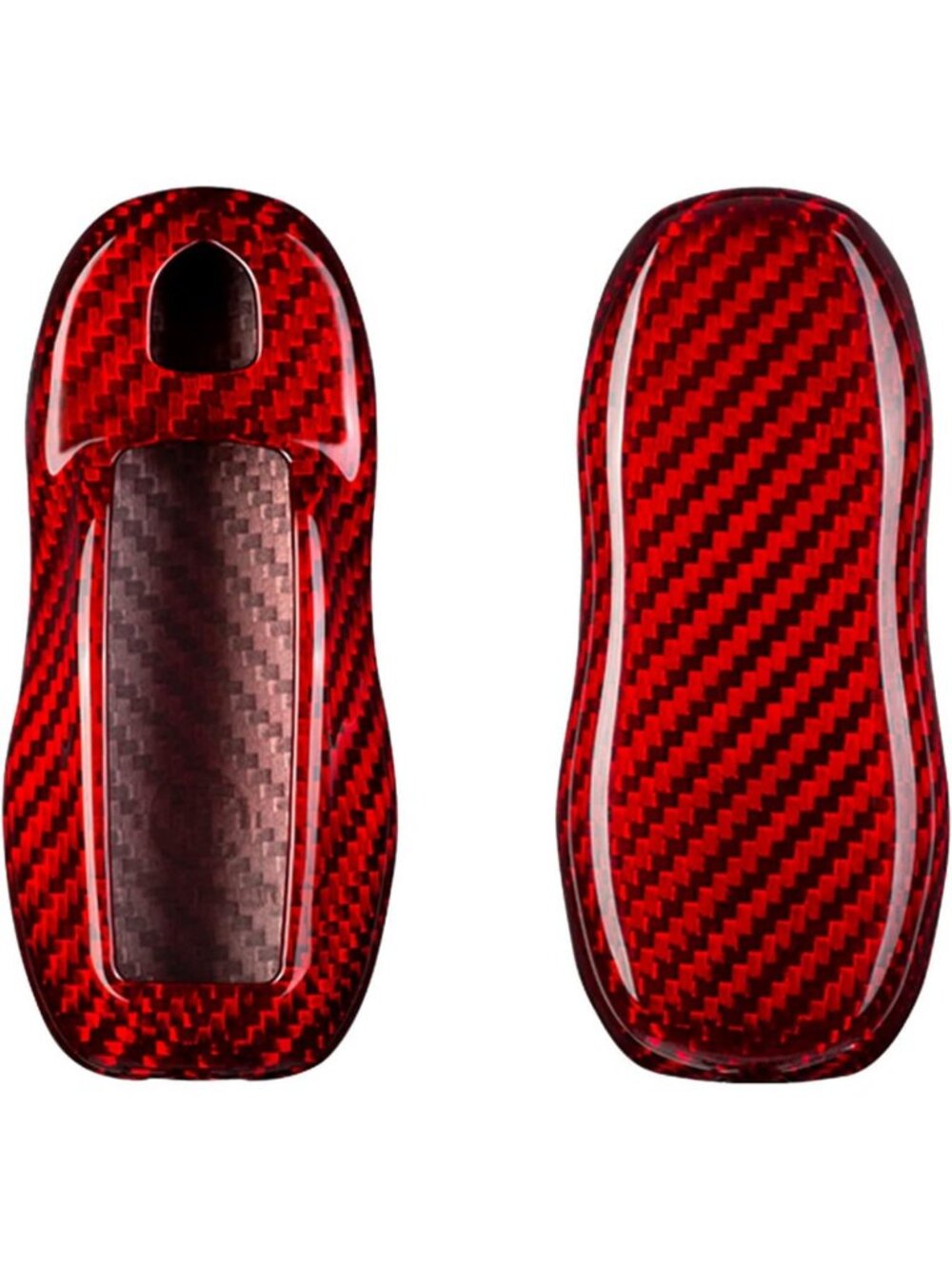 Sleek Carbon Fiber Key Fob Cover for Luxury Cars - Red Smart Remote Shell Case